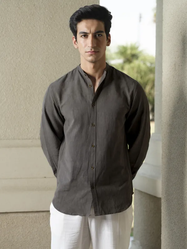 Grey_Bamboo_Linen_Shirt_For_Men