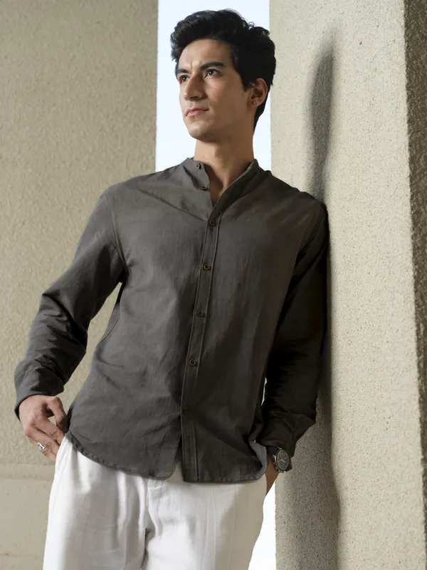 Grey_Bamboo_Linen_Shirt_For_Men