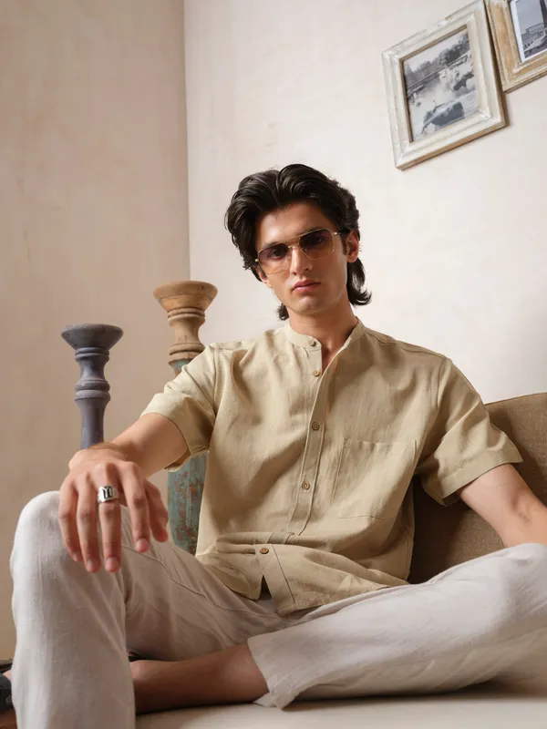 Beige_Bamboo_Linen_Shirt_For_Men