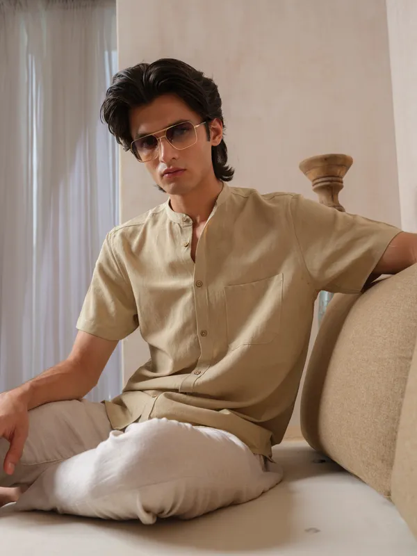 Beige_Bamboo_Linen_Shirt_For_Men
