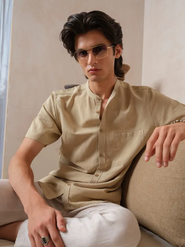 Beige_Bamboo_Linen_Shirt_For_Men