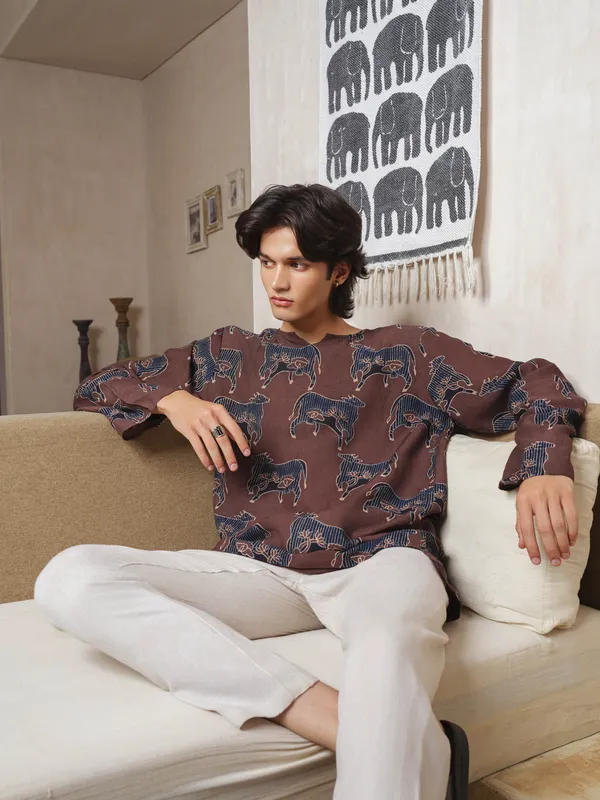 Brown_Lyocell_Linen_Kurta_For_Men