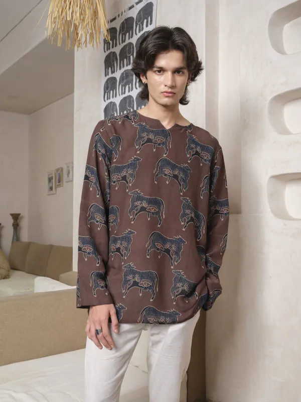 Brown_Lyocell_Linen_Kurta_For_Men