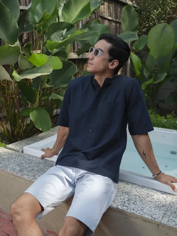 Blue_Bamboo_Linen_Kurta_For_Men