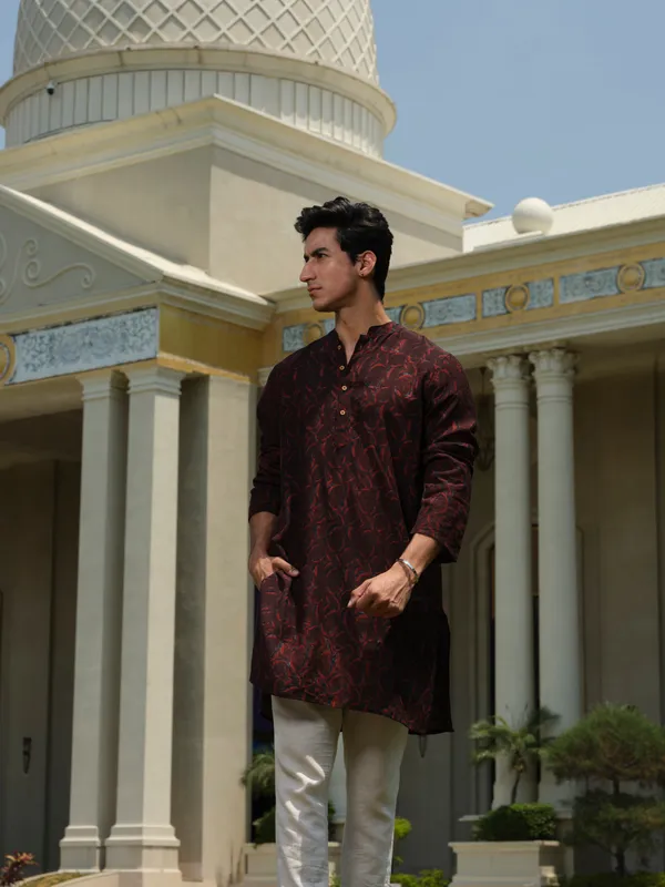 Maroon_Lyocell_Linen_Kurta_For_Men