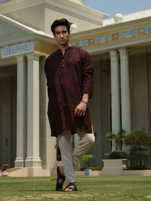 Maroon_Lyocell_Linen_Kurta_For_Men