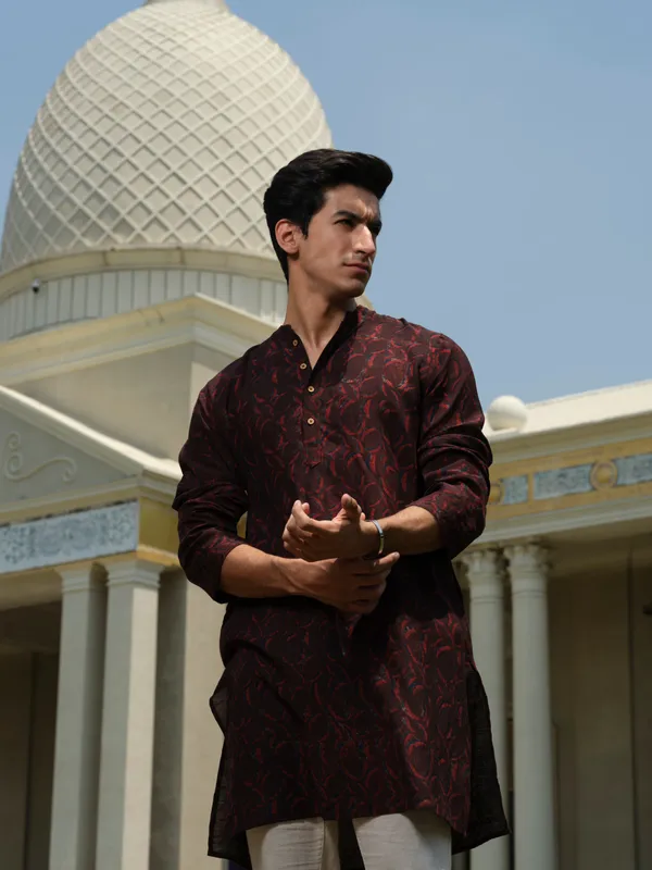 Maroon_Lyocell_Linen_Kurta_For_Men