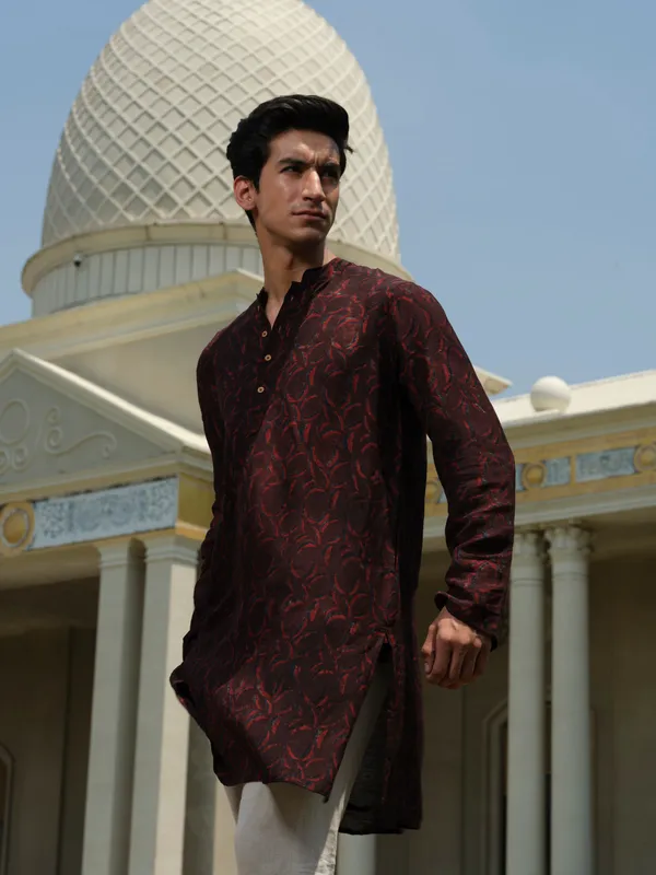 Maroon_Lyocell_Linen_Kurta_For_Men