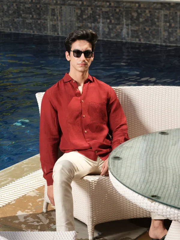Red_Lyocell_Linen_Shirt_For_Men
