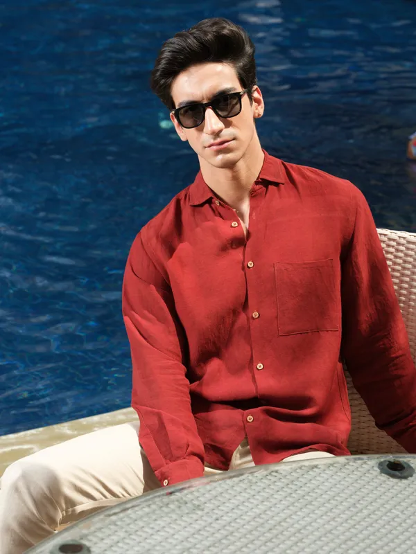 Red_Lyocell_Linen_Shirt_For_Men