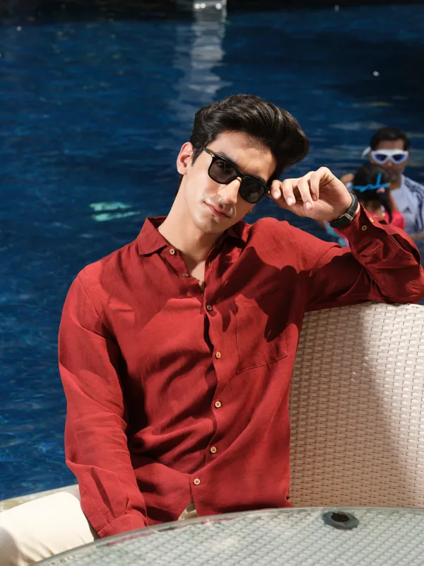 Red_Lyocell_Linen_Shirt_For_Men