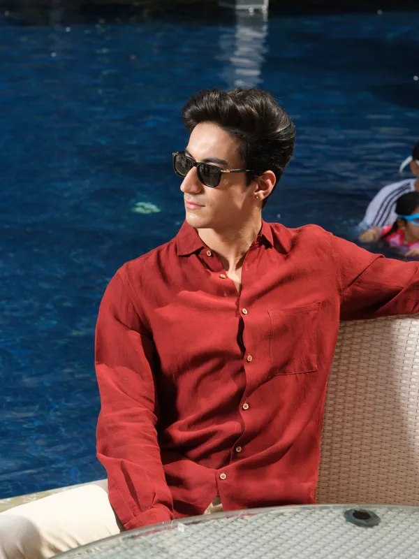 Red_Lyocell_Linen_Shirt_For_Men