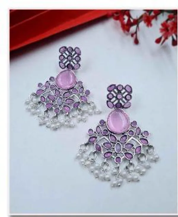 Oxidised_Silver_Floral_Dome_Chandelier_Earrings_|_German_Silver_Pink_Stone_Pearl_Drop_Dangler_for_Wedding
