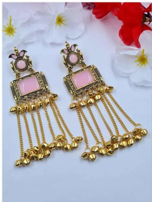 Gold_Plated_Chain_Tassel_Earrings_|_Temple_Jewellery_Pink_Stone_Peacock_Motif_Ghungroo_Dangler
