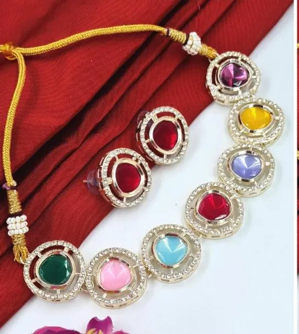 Elegant_Emerald_Multicolor_Round_Circle_Stone_With_Silver_Plated_Stone_And_Cristal_Necklace_With_Earrings
