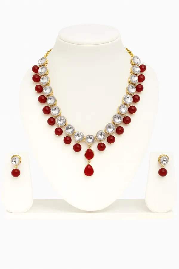 Statement_Silver_Red_Beaded_Necklace_Earring_Set