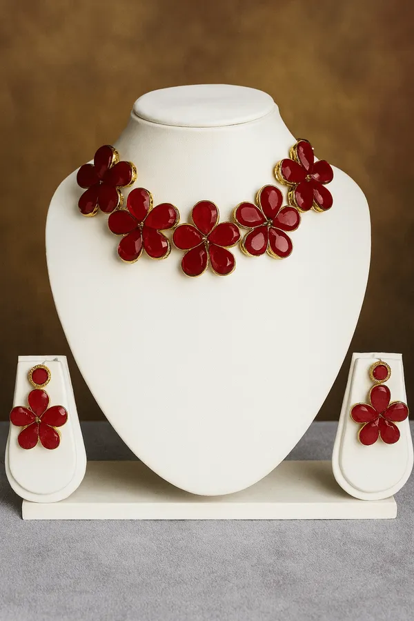 Timeless_Elegance_In_Red_Pearl_Necklace_Earrings_Set