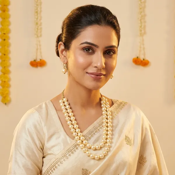 Double_Strand_Pearl_Necklace_Earring_Set