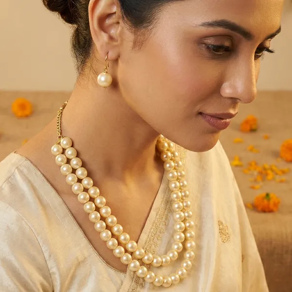 Double_Strand_Pearl_Necklace_Earring_Set