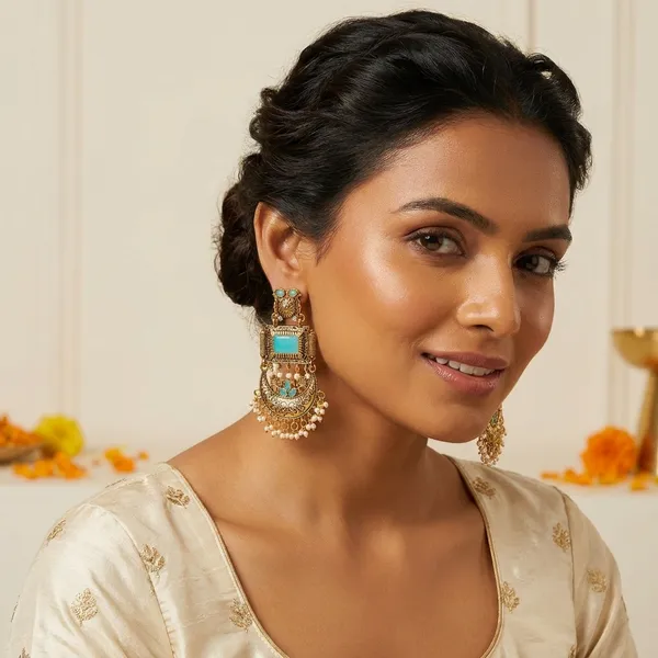 Elegant_Emerald_Turquoise_Blue_Stone_Drop_With_Chand_Bali_Earrings