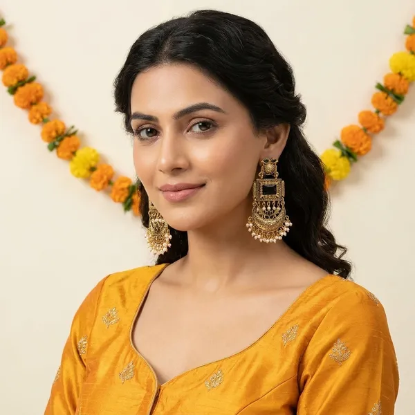 Elegant_Emerald_Black_Stone_Drop_With_Chand_Bali_Earrings