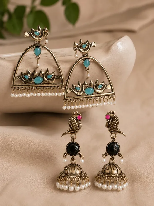 Antique_Gold_Peacock/Parrot_Pearl_Drop_Earrings