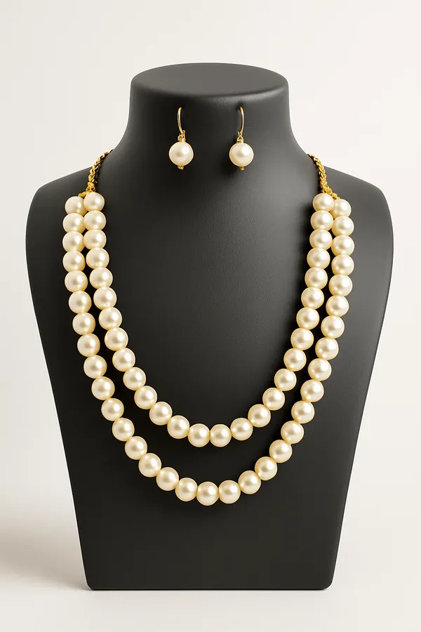 Double_Strand_Pearl_Necklace_Earring_Set