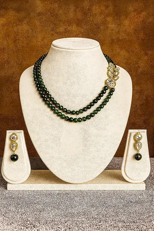 Elegant_Green_Bead_Necklace_Earring_Set