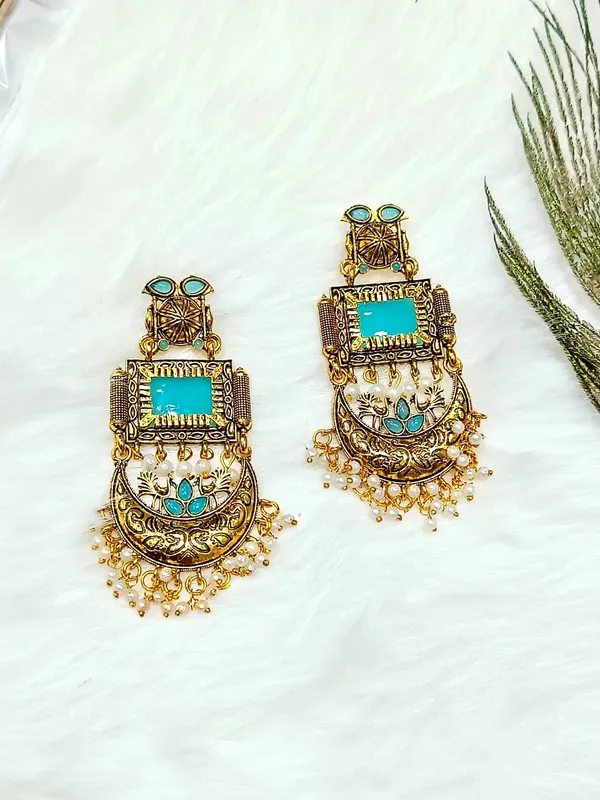 Elegant_Emerald_Turquoise_Blue_Stone_Drop_With_Chand_Bali_Earrings