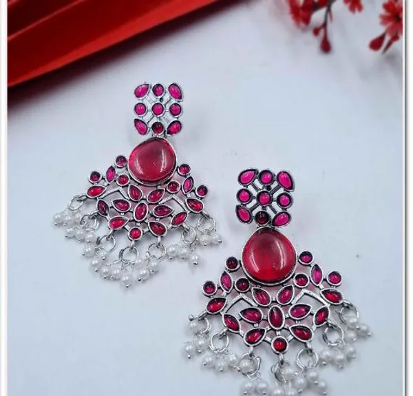 Oxidised_Silver_Ruby_Red_Stone_Chandelier_Earrings_|_German_Silver_Kundan_Style_Pearl_Drop_Jhumka