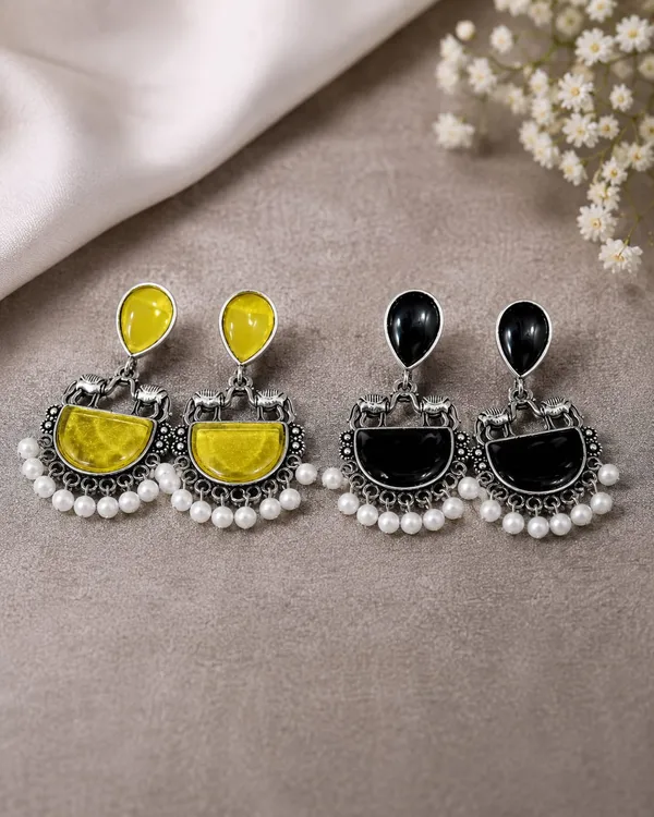 Oxidised_Silver_Camel_Motif_Stone_Pearl_Earrings_|_German_Silver_Tribal_Half-Moon_Dangler_for_Festive