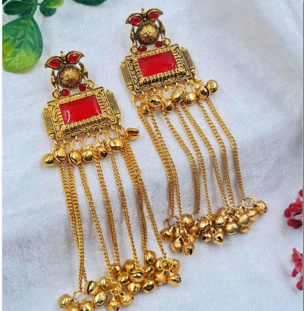 Gold_Plated_Chain_Tassel_Earrings_|_Temple_Jewellery_Red_Stone_Peacock_Motif_Ghungroo_Dangler