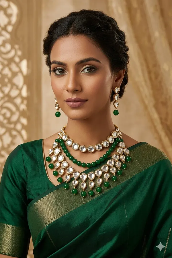 Elegant_Silver_Green_With_Golden_Border_Jewellery_Set