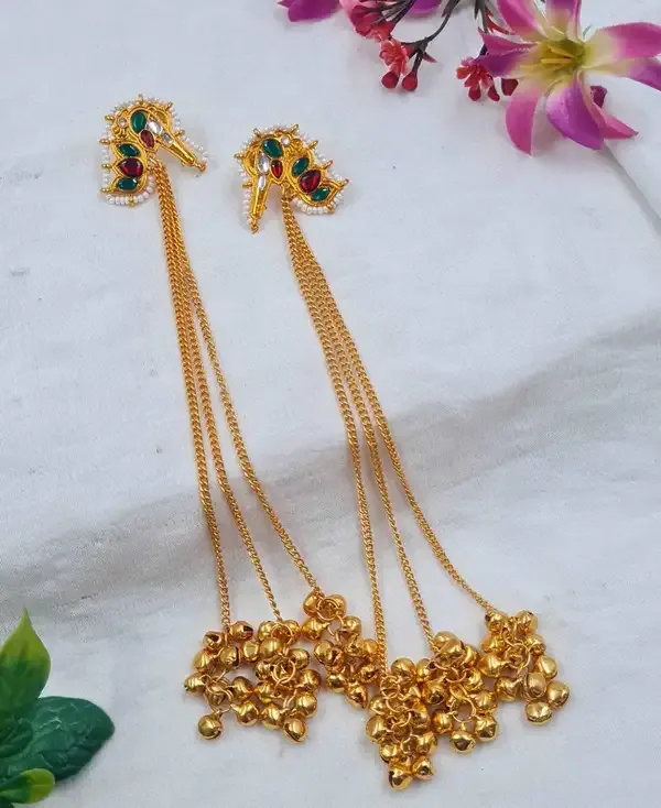 Gold_Plated_Peacock_Kundan_Long_Chain_Tassel_Earrings