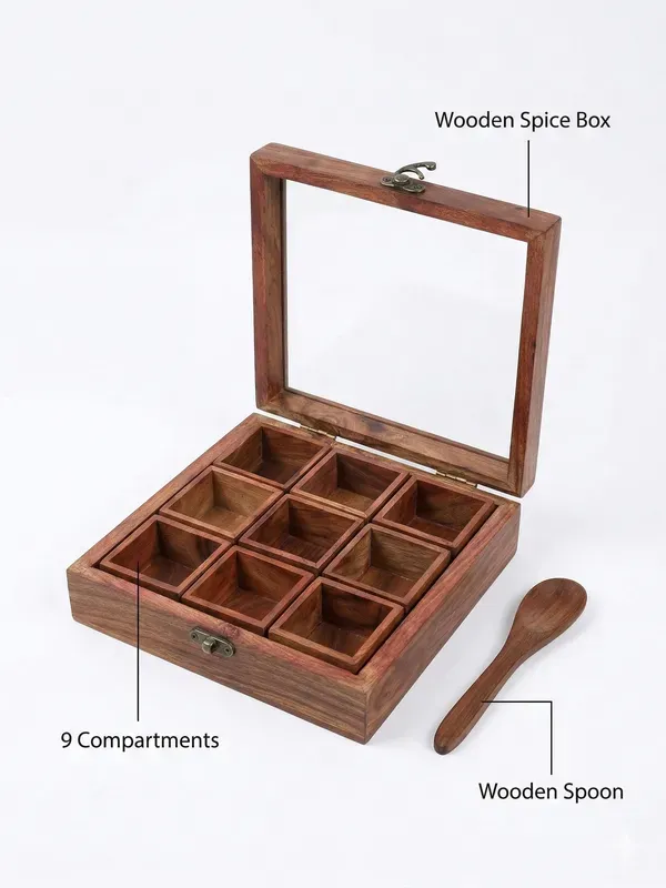Brown_Handcrafted_Wooden_Spice_Box_With_Multiple_Compartments_Lid