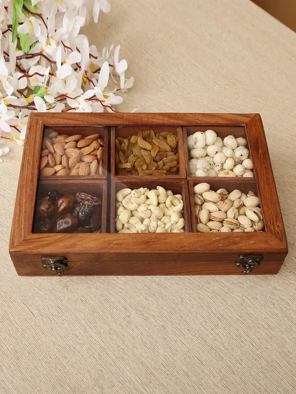 Brown_Teak_Wooden_Dry_Fruit_Box_With_Glass_Lid_6_Section_Storage_Organize_More