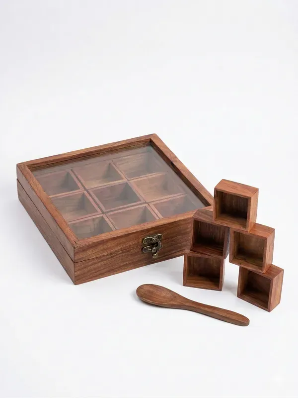 Brown_Teak_Wooden_Dry_Fruit_Box_With_Glass_Lid_6_Section_Storage_Organize_More