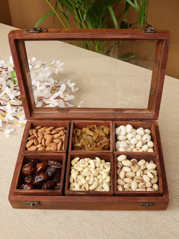 Brown_Teak_Wooden_Dry_Fruit_Box_With_Glass_Lid_6_Section_Storage_Organize_More