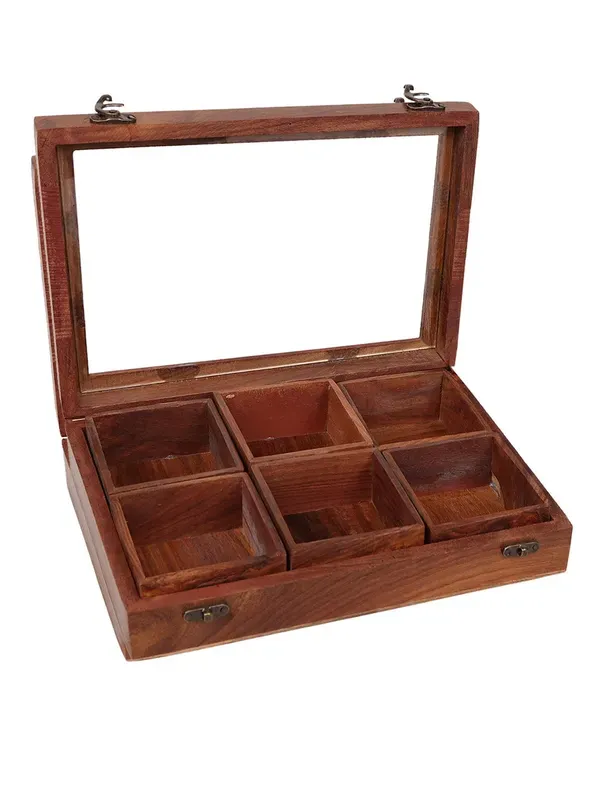 Brown_Teak_Wooden_Dry_Fruit_Box_With_Glass_Lid_6_Section_Storage_Organize_More