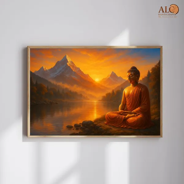 Divine_Morning_Energy_Buddha__Wall_Art_-_Framed_Spiritual_Painting_With_Sunrise_Mountain_Landscape_For_North-East