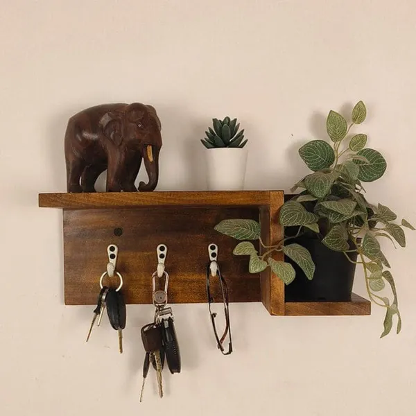 Brown_Teak_Wood_Wall_Shelf_Organiser_With_Key_Holders