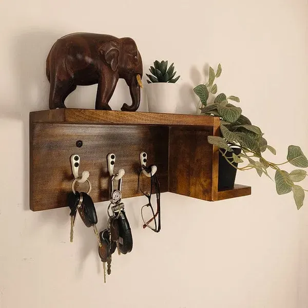Brown_Teak_Wood_Wall_Shelf_Organiser_With_Key_Holders