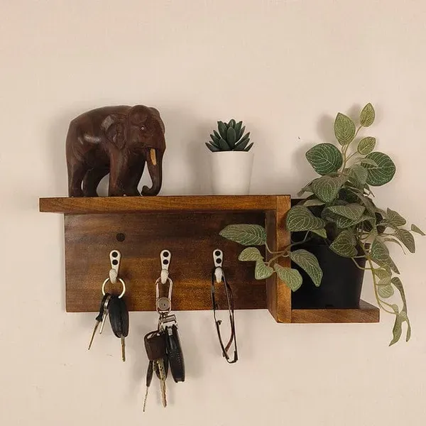 Brown_Teak_Wood_Wall_Shelf_Organiser_With_Key_Holders
