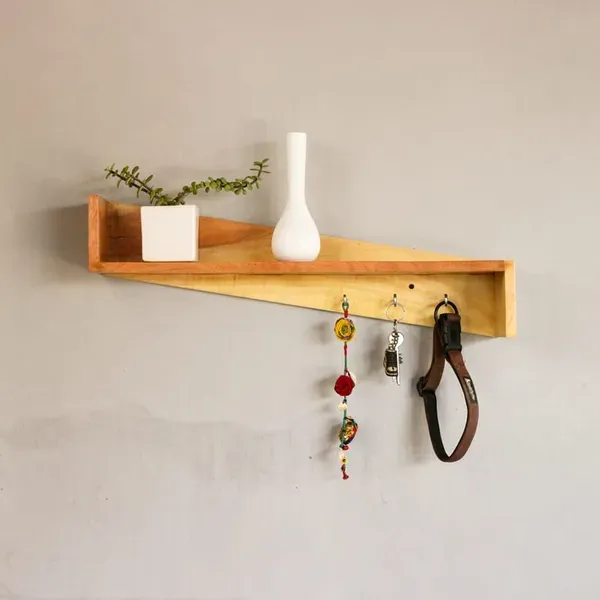 Brown_Teak_Wood_Wall_Shelf_Keychain_Holder