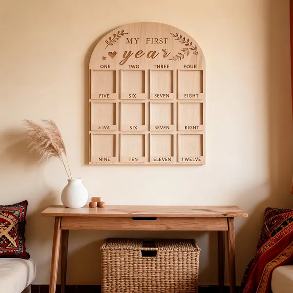 1St_Year_Milestone_Engraved_On_Wood_Frame_For_1St_Birthday