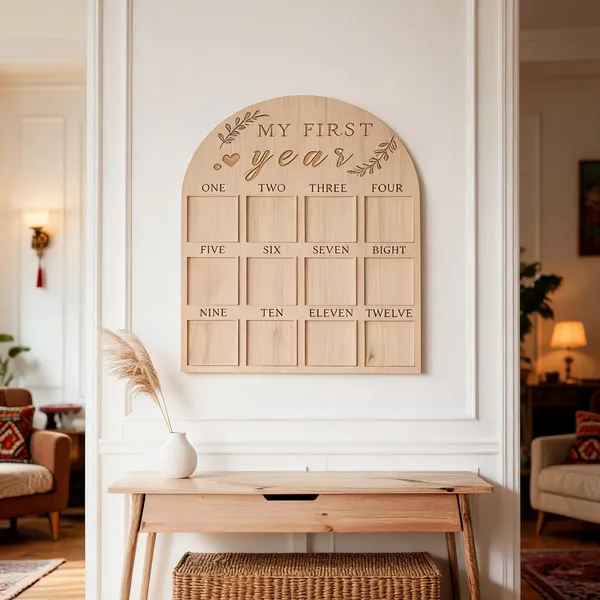 1St_Year_Milestone_Engraved_On_Wood_Frame_For_1St_Birthday