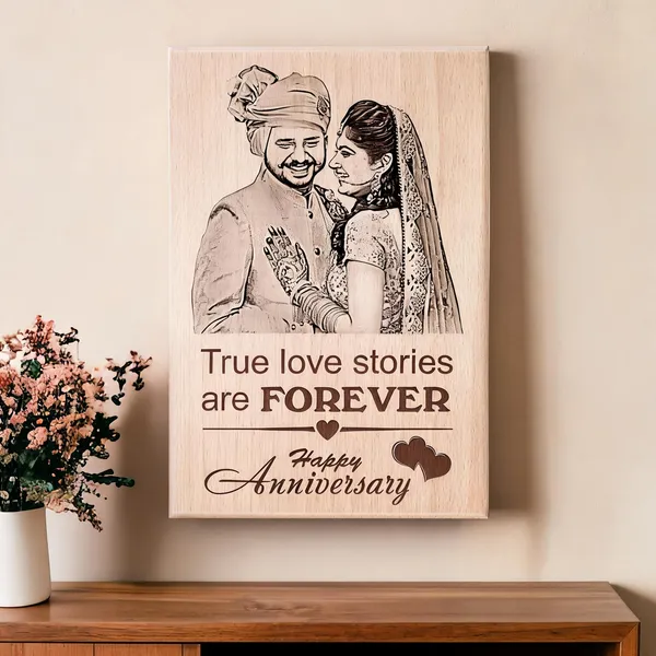 First_Year_Together_Engraved_On_Wood_Frame_For_1St_Anniversary