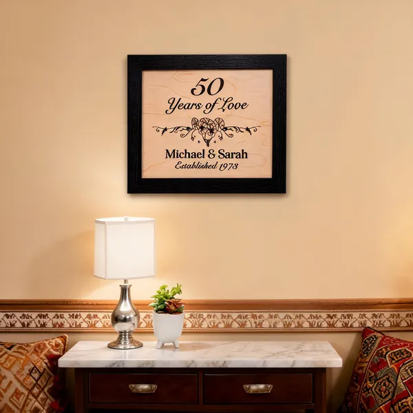 50_Years_Of_Love_Engraved_On_Wood_Frame_For_50Th_Anniversary