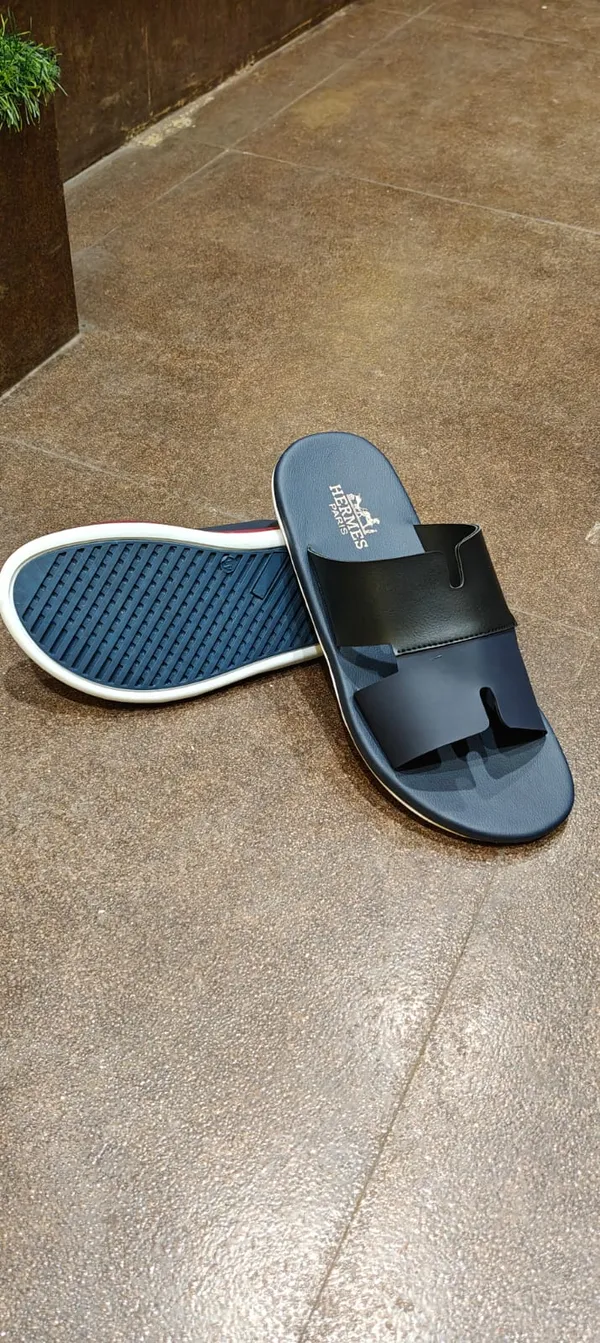 Hermes_Men'S_Navy_Blue_Leather_Slip-On_Sandals