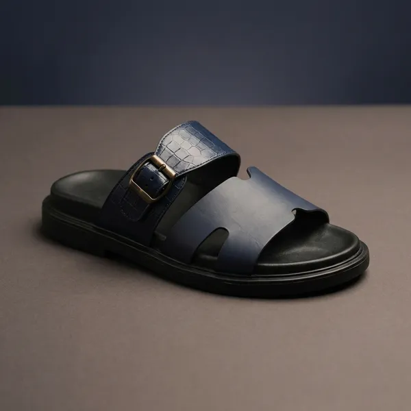 Men'S_Navy_Blue_Dual-Strap_Sandals_With_Textured_Upper_Band